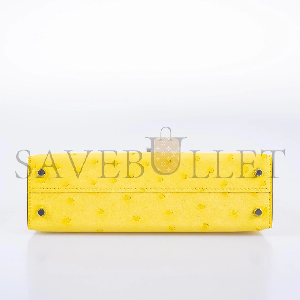 H**mes master mini kelly ii sellier jaune citron ostrich palladium hardware (19*12*5.5cm)